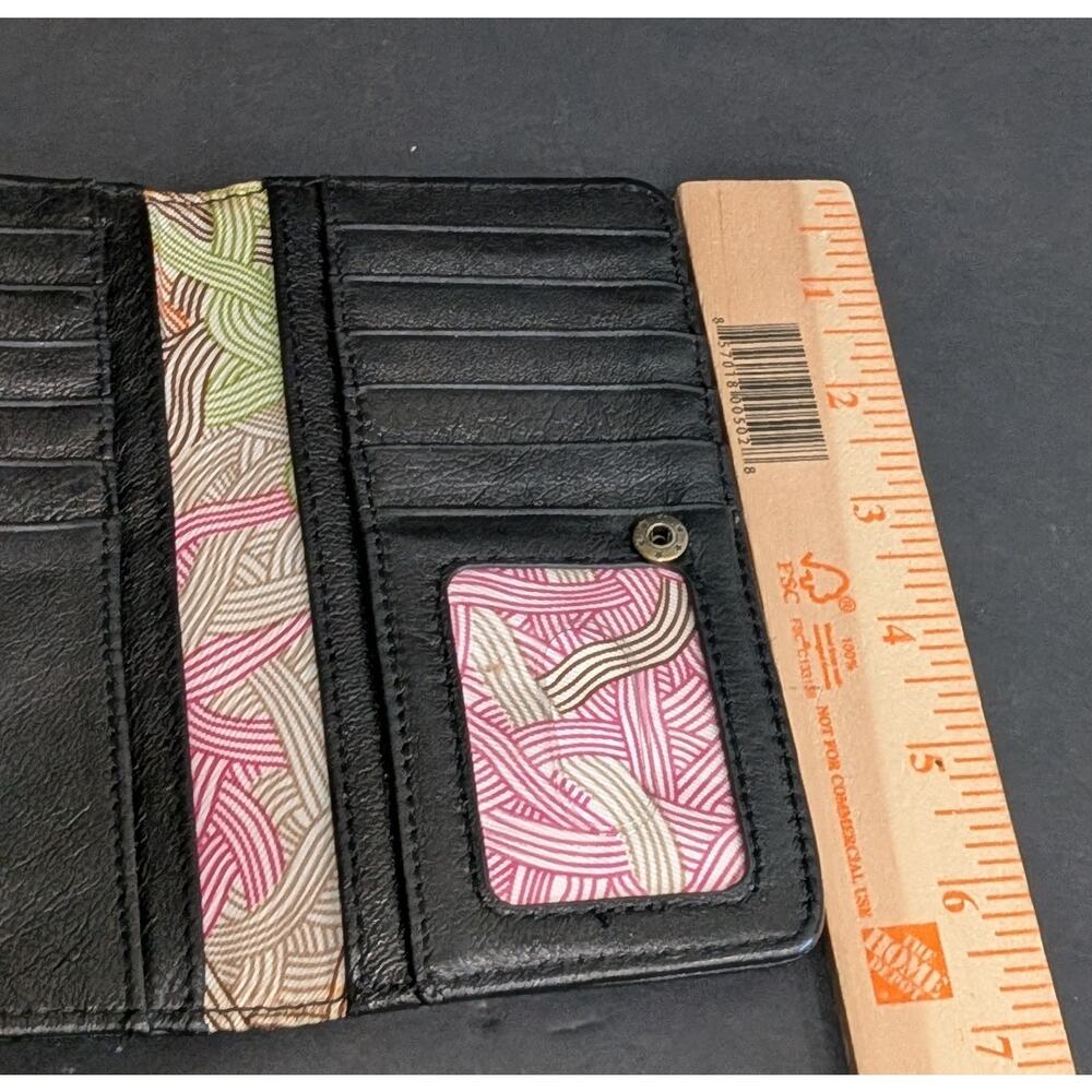 The Sak Iris Large Slim Bifold Wallet Black Leather Gold Studded Snap Closure - Picture 4 of 5